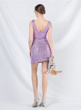 V-neck Sequins Pleats Mini Prom Dress