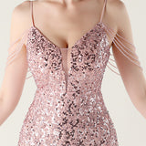 Mermaid Sequins Spaghetti Straps Beading Prom Dress