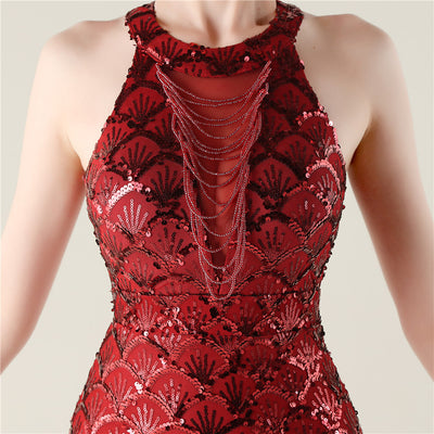 Mermaid Sequins Halter Beading Prom Dress