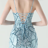 Mermaid Spaghetti Straps Sequins Beading Prom Dress