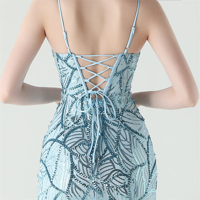 Mermaid Spaghetti Straps Sequins Beading Prom Dress