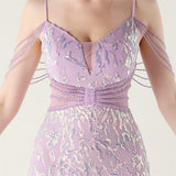 Mermaid Sequins Spaghetti Straps Beading Prom Dress