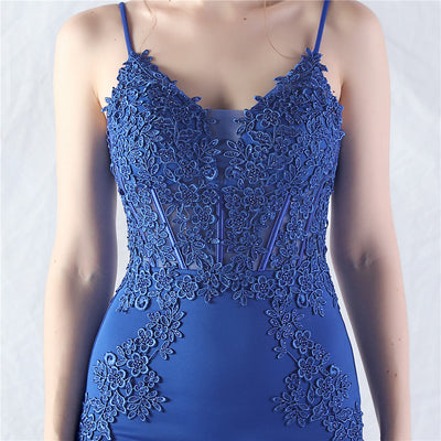 Mermaid Spaghetti Straps Appliques Prom Dress