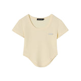 Waffle Irregular Hem Slim Short Sleeve T-shirt