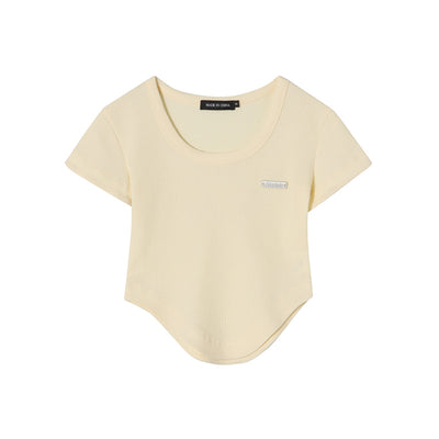 Waffle Irregular Hem Slim Short Sleeve T-shirt