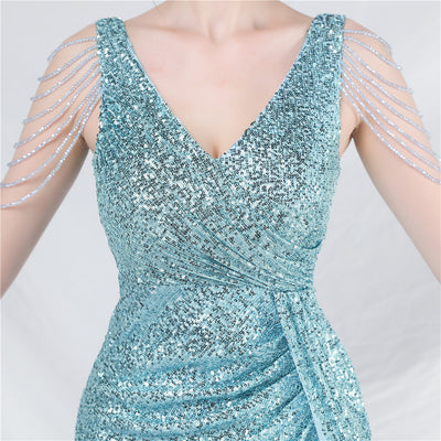 V-neck Sequins Beading Mini Prom Dress