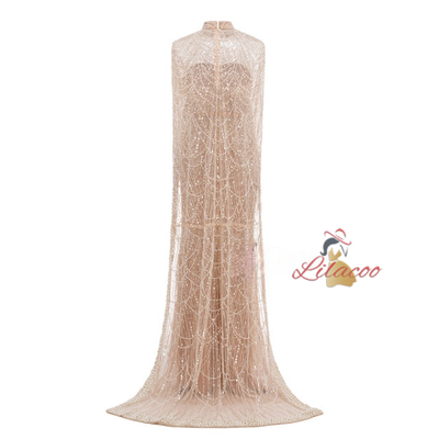 Champagne Tulle Beading Shawl Prom Dress