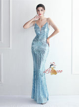 Spaghetti Straps Mermaid Beading Prom Dress