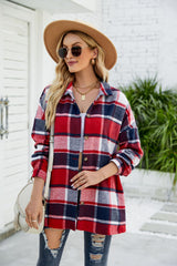 Long Sleeve Plaid Shirt Woolen Coat