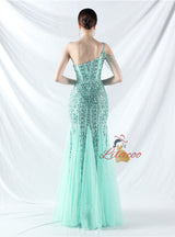 One Shoulder Sequins Beading Prom Dress