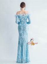 Long Sleeve Sequins Mermaid Prom Dress