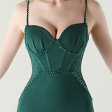 Spaghetti Straps Split Beading Prom Dress