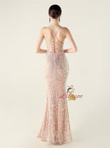 Spaghetti Straps Mermaid Sequins Beading Prom Dress