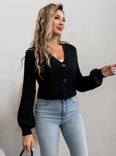 Retro Lantern sleeve V-neck Long-sleeved Sweater