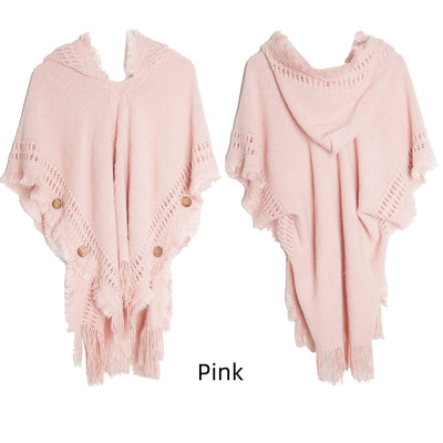 Autumn and Winter Button Hooded Cloak Shawl
