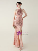 Mermaid Halter Sequins Halter Prom Dress