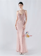 Mermaid Sequins Spaghetti Straps Appliques Prom Dress