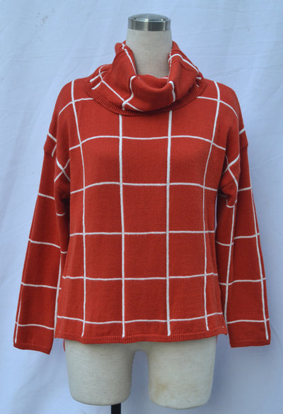 Checked Turtleneck Pullover Sweater