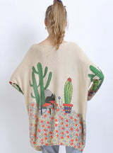 Long Sleeve Cactus Printed Sweater