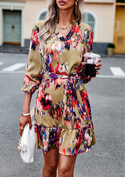 Printed Long-sleeved Shirt Dress