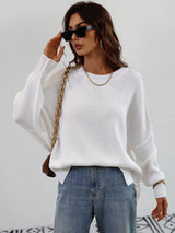 Round Neck Knitted Loose Split Pullover Sweater