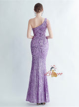Mermaid Sequins One Shoulder Beading Split Prom Dress