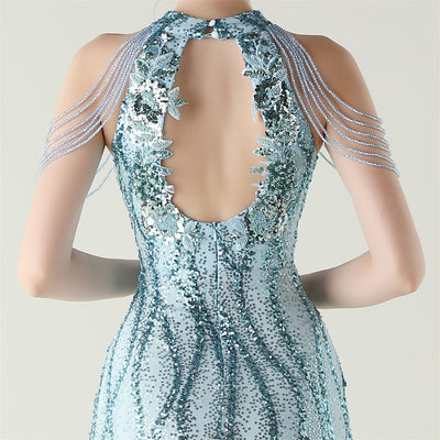 Mermaid Sequins Halter Beading Prom Dress