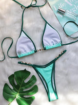 Sexy Patchwork Metal Accessories Pearl Swimsuit