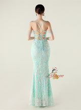 Mermaid Sequins Spaghetti Straps Beading Prom Dress