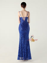 Spaghetti Straps Sequins Split Prom Dress