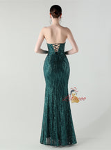 Mermaid Sequins Strapless Split Beading Prom Dress
