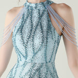 Mermaid Sequins Halter Beading Prom Dress