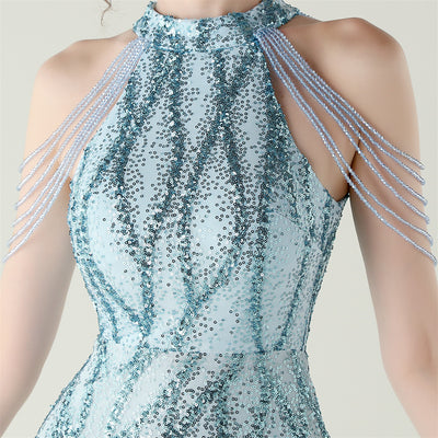 Mermaid Sequins Halter Beading Prom Dress