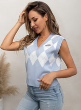 Rhombic Sleeveless Contrast Vest Sweater