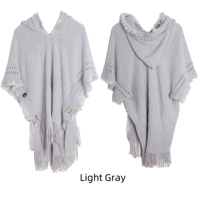 Autumn and Winter Button Hooded Cloak Shawl