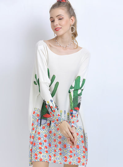 Long Sleeve Cactus Printed Sweater