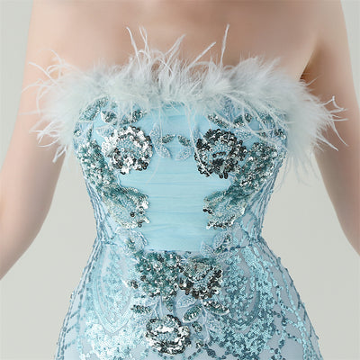 Mermaid Sequins Tulle Strapless Prom Dress