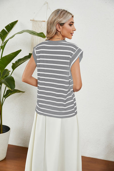 Round Neck Loose Short Sleeve Striped T-shirt