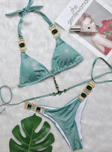 Strap Shiny Gold Crystal Diamond Bikini