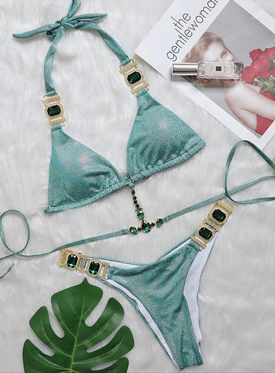 Strap Shiny Gold Crystal Diamond Bikini