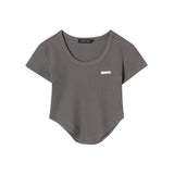 Waffle Irregular Hem Slim Short Sleeve T-shirt