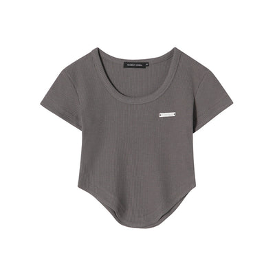 Waffle Irregular Hem Slim Short Sleeve T-shirt