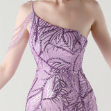 Mermaid Sequins One Shoulder Split Beading Prom Dress