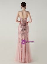 Mermaid Tulle Sequins Strapless Beading Prom Dress