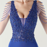 Mermaid V-neck Appliques Beading Prom Dress