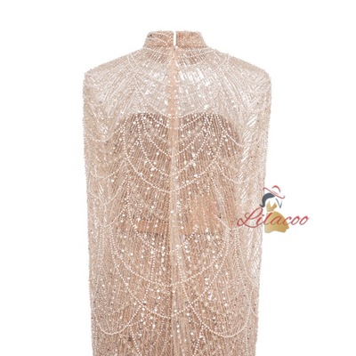 Champagne Tulle Beading Shawl Prom Dress