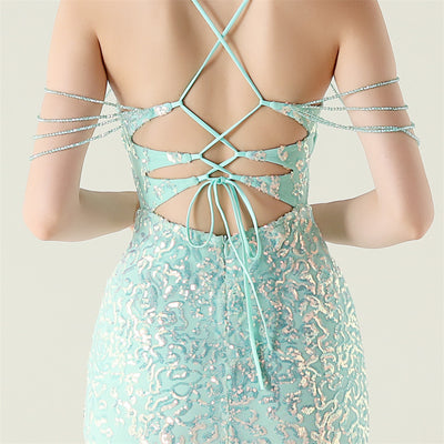 Mermaid Sequins Spaghetti Straps Beading Prom Dress