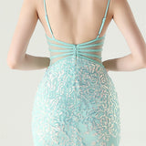Mermaid Spaghetti Straps Sequins Beading Prom Dress