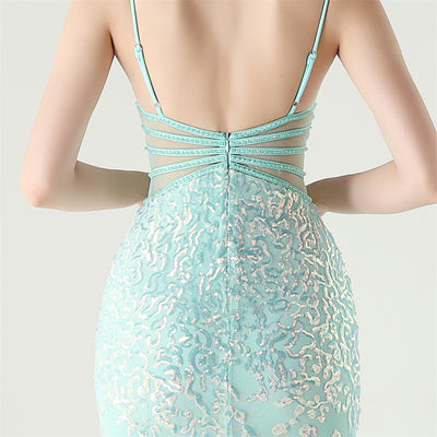 Mermaid Spaghetti Straps Sequins Beading Prom Dress