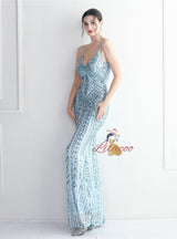 Mermaid Sequins Spaghetti Straps Prom Dress